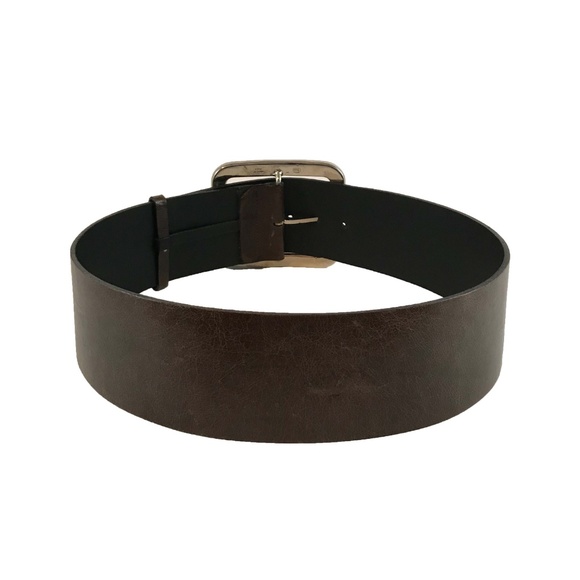 3" Wide Brown Leather Belt w/ Studded Buckle - Picture 2 of 5